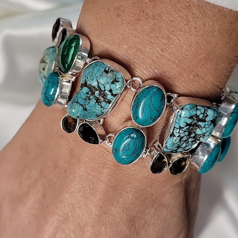 Turquoise Howlite Chocolate Quartz Natural Gemstone S925 Bracelet